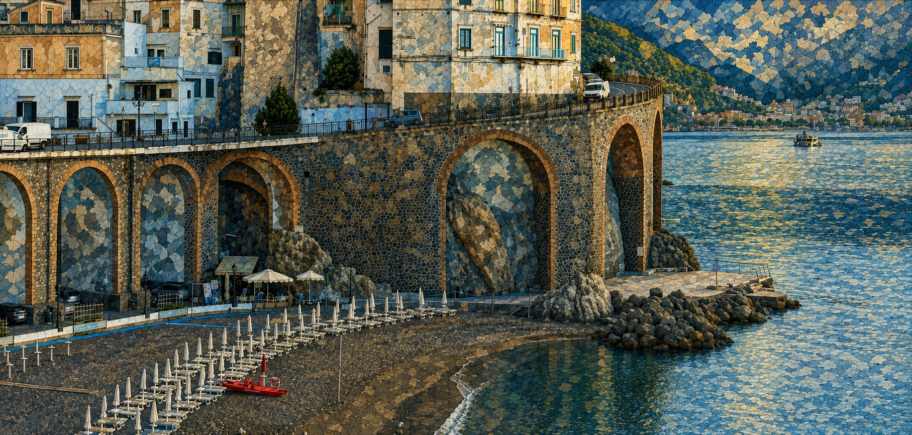 Bar Nettuno ad Atrani con i piatti del menu bianco